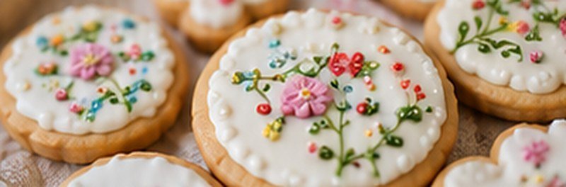 Biscuits décorés de fleurs brodées au glaçage royal
