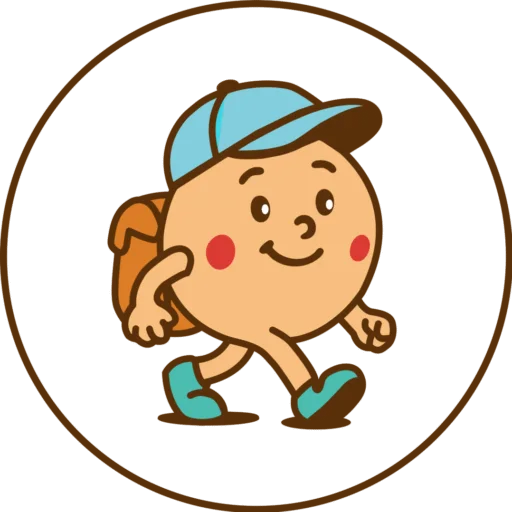 Mascotte Biscuit Voyageur, un biscuit avec casquette et sac à dos