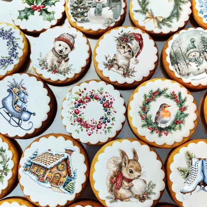 Biscuits de Noël au glaçage royal décorés de motifs d’hiver Biscuits de Noël au glaçage royal décorés de motifs d’hiver